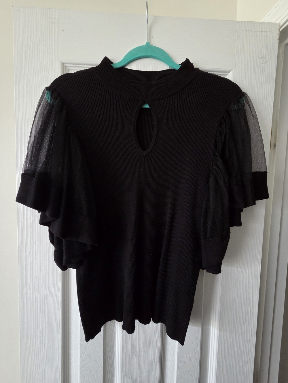Black Ruffle Sleeve Knit Top - NY&Co